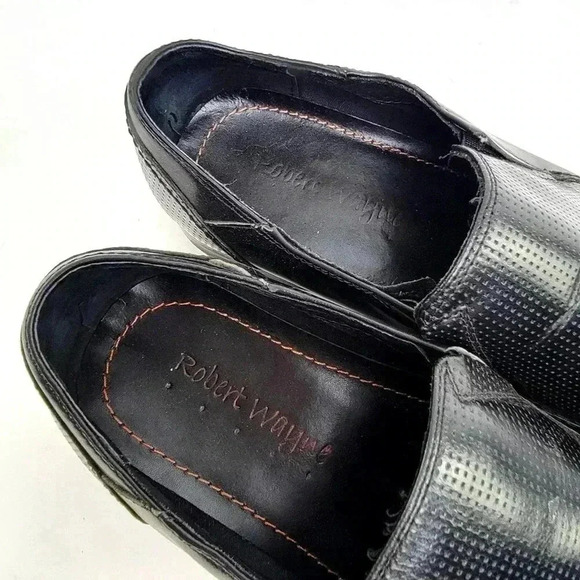 Robert Wayne Crash Snipped Square Toe Black Leather Loafers